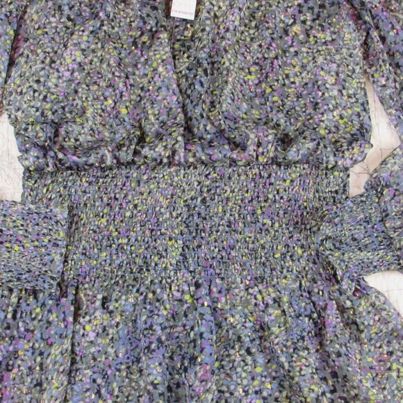 NEW $160 WHBM Smocked Blouson Dress sheer long slv touch of metalic womens sz  M - Picture 3 of 7